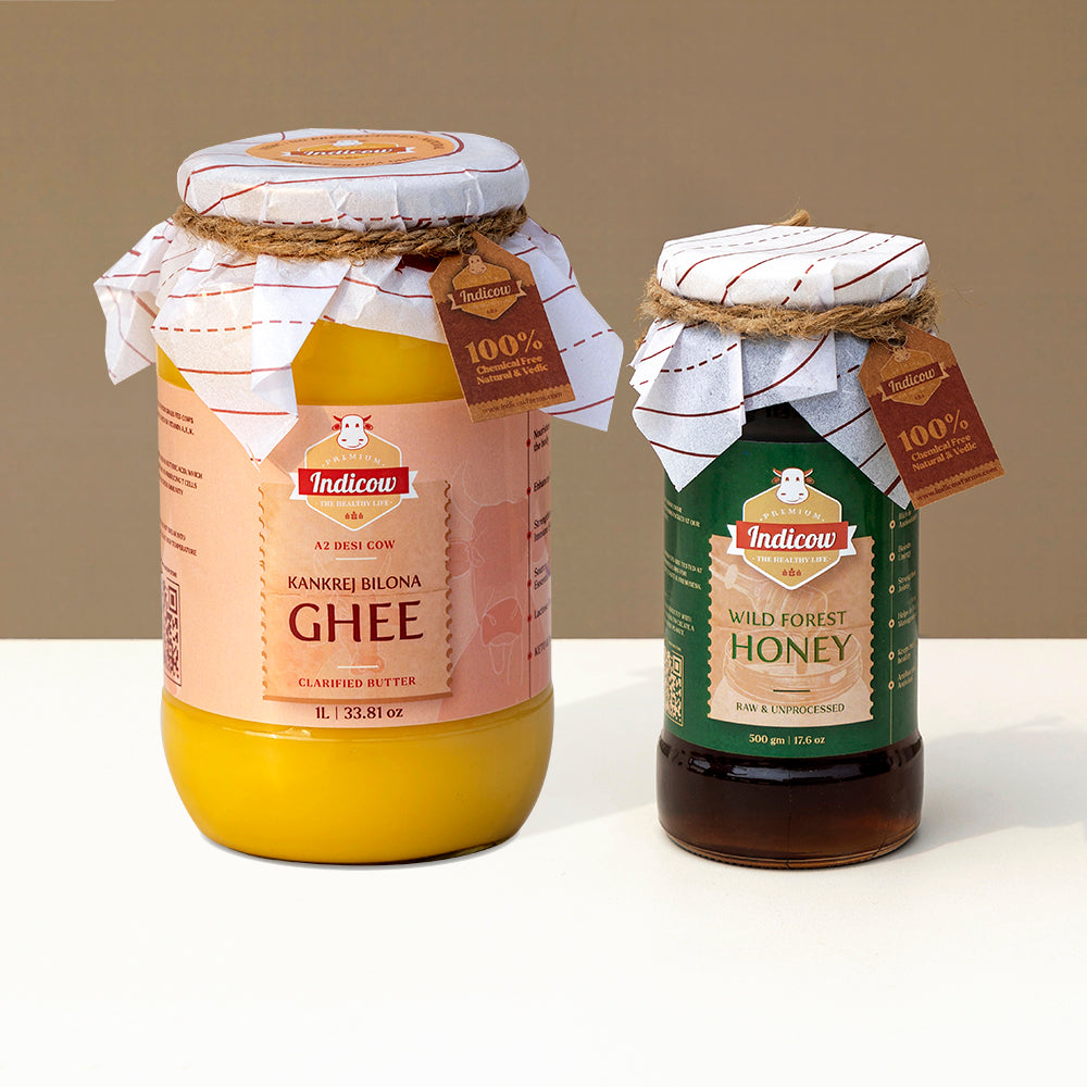 Kankrej Bilona Ghee 1L & Wild Forest Honey 500gm (Combo)