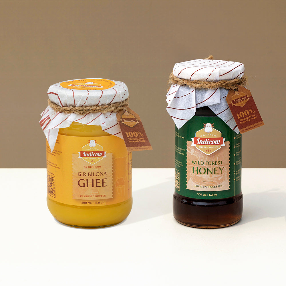 Gir Bilona Ghee 500ml & Wild Forest Honey 500gm (Combo)