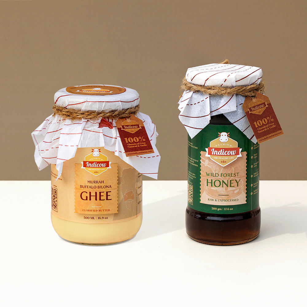 Murrah Buffalo Bilona Ghee 500ml & Wild Forest Honey 500gm (Combo)